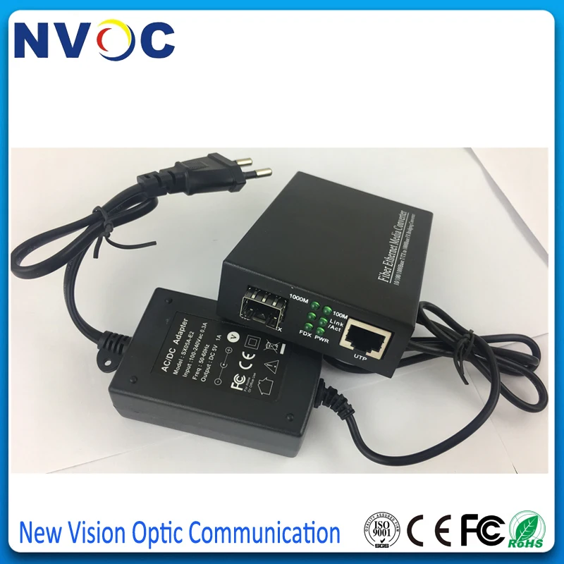 1000M 1 RJ45+1 Gigabit SFP Port Ethernet Unmanaged Fiber Optic Switch Euro Charger External power supply Media converter | Мобильные