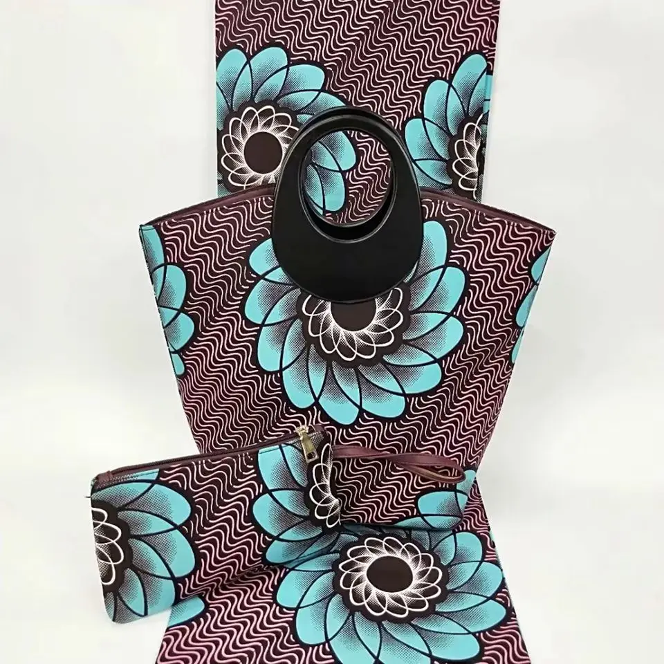 

3pc African Tote Bag Set ,Ankara Clutch Set, African Print Bag And Matching Ethnic Wax Block Prints Fabric YBGB-28