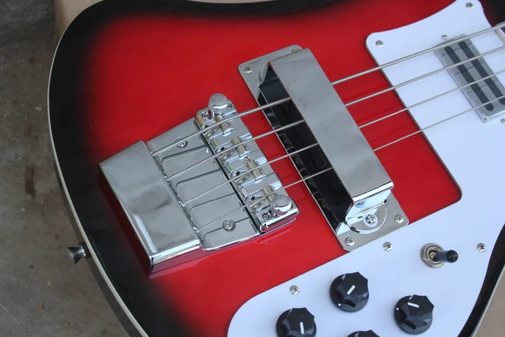 Красная электрическая бас-гитара с белой накладкой, палисандр гриф, хромированные изделия, предложение по индивидуальному заказу