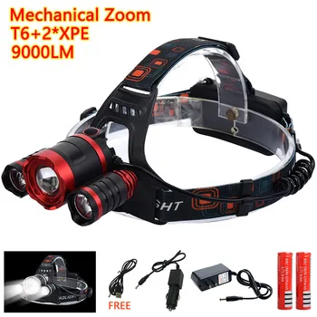 Led Headlamp 9000Lm CREE XM-L T6+2 CREE Q5 Rechargeable Headlight Flashlight Head Lamp Light Torch Linterna for 2*18650 Battery