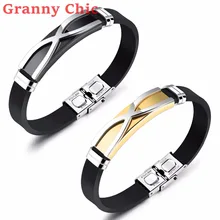 Granny Chic FASHION Male Silver Gold Bracelets Geometric Design Stainless Steel Silicone Bracelet Bangles Hot Jewelry for Men