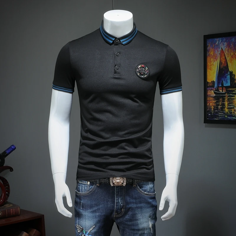 Летняя мужская рубашка поло с отворотом, с коротким рукавом, вышивка павлина, qiantang qt2009, артикул T309 P75 - Цвет: see chart