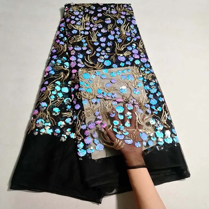 

New Design High Quality 2019 Tulle Sequins African Lace Fabric Guipure Embroidered French Net Nigerian Lace Fabric for Wedding
