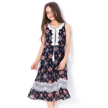

Kids Dress 2018 Summer Sleeveless Floral Chiffon Lace Princess Dress Child Beach Party Dresses for teen girls clothing 5-14Years