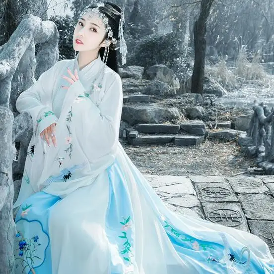 

Chinese Hanfu style three-piece suit Women's Modified super-immortal exquisite Embroidery Antique Unique Costume Dress Uniform