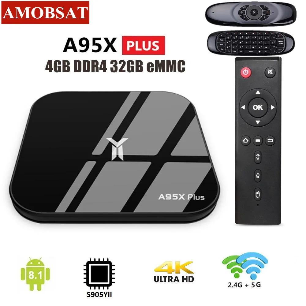 AMOBSAT 4 ГБ 32 A95X Plus Smart Android 8 1 ТВ приставка Amlogic S905Y2 четырехъядерный WiFi 4K медиаплеер PK