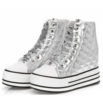 

2017 new arrival womens 6&10 cm wedges platform elevator heels casual shoes fashion high top lace up quilted female boots