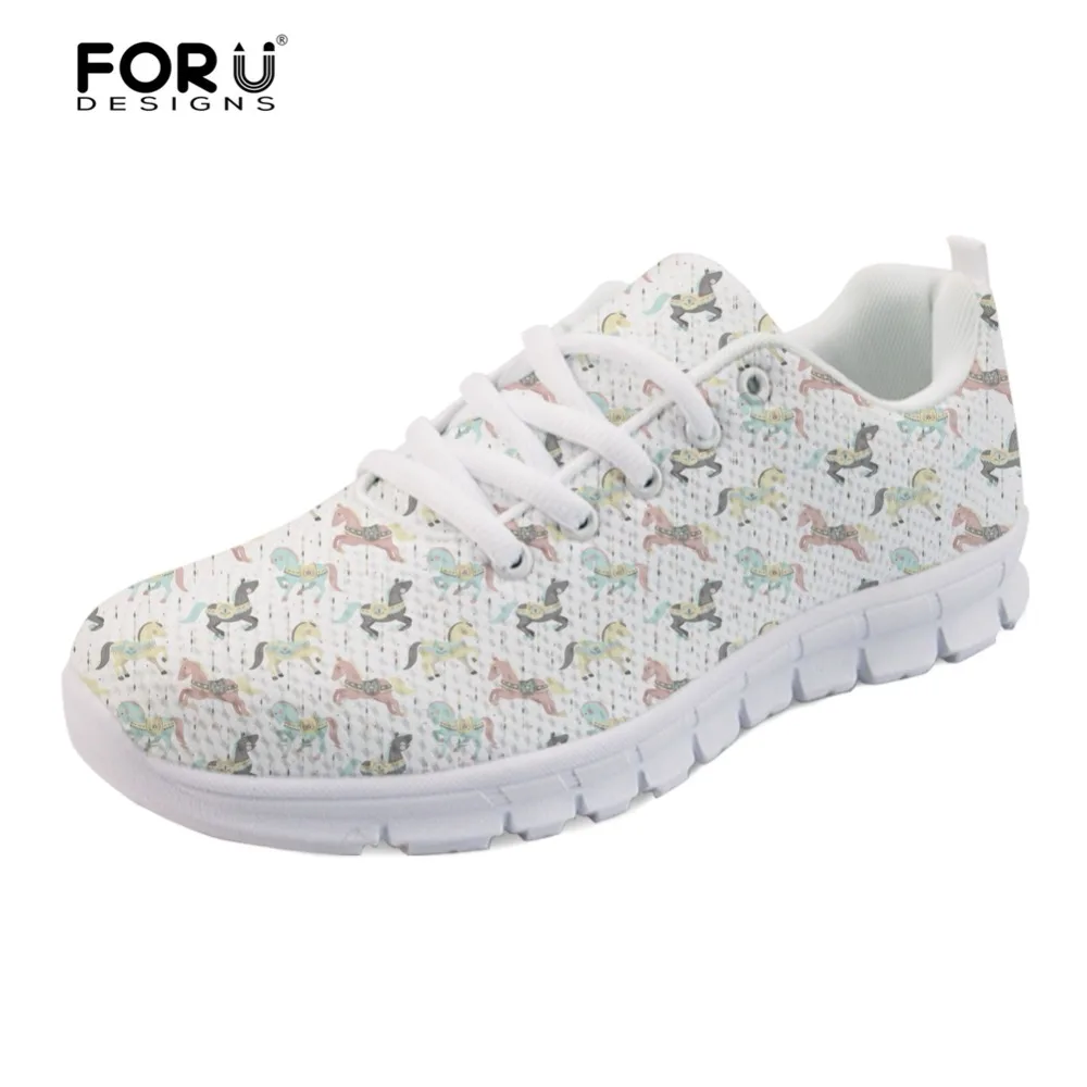 

FORUDESIGNS Fashion Girls Casual Flats Shoes Brand Designer Women's Carousel Horses 3D Print Comfortable Walking Shoes for Women