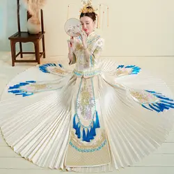 Невесты традиционные для женщин китайские свадебные Qipao свободные Cheongsam восточные платья вышивка кисточкой костюмы размеры Размеры s m l xl XXL