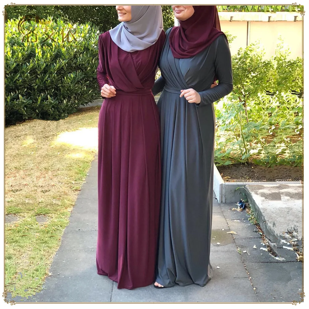 

Muslim Abaya Dubai Dress 2019 7colors Elegant Muslim Black Long Robes Jubah Middle East Ramadan Arab Islamic Prayer drop shippin