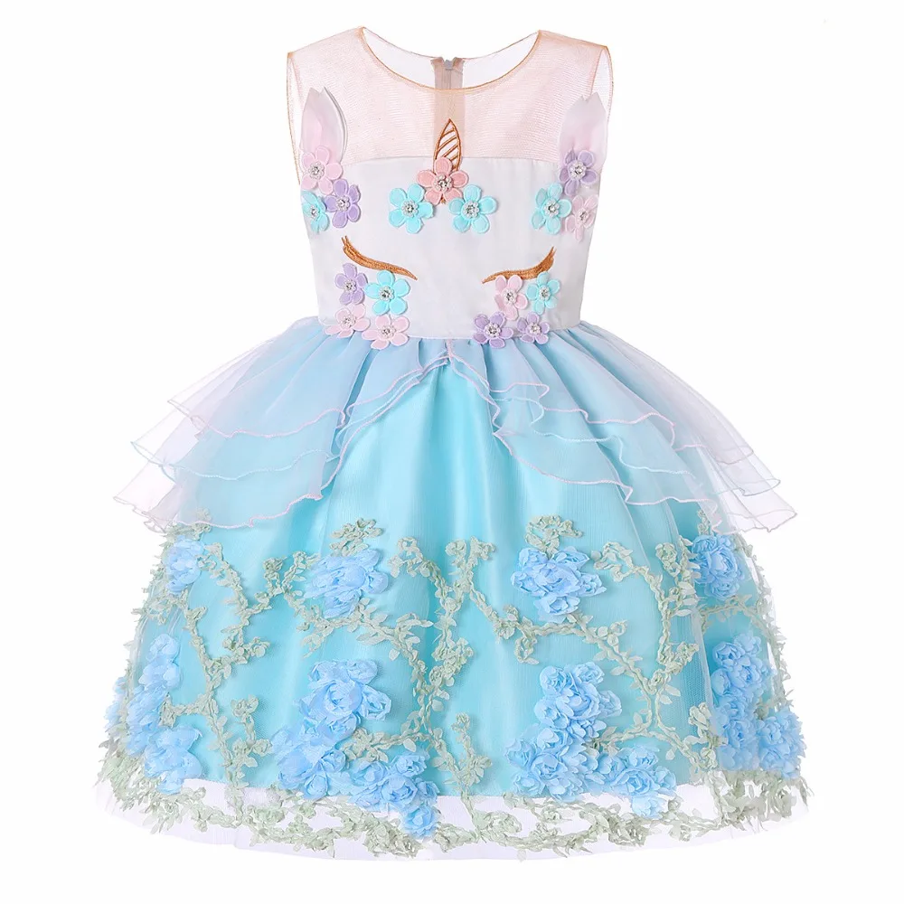 

Kids Party Wedding Dress For Girls Unicorn Flower Princess Birthday Dresses Costume 2019 Children's Girl Dress Clothes Clothing