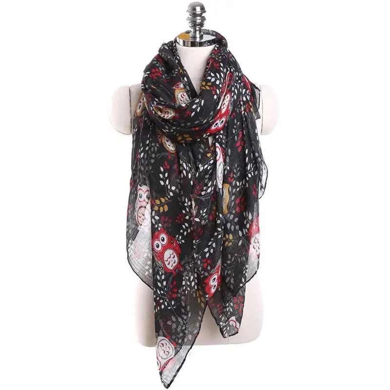   Women Ladies Owl Leaves Print Pattern Long Scarf Warm Wrap Shawl women's scarves handkerchief hijab scarf 40MA0509