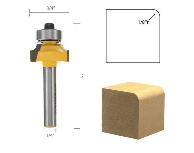 4 шт./компл. 1/4 дюйма, хвостовая фреза с твердосплавными режущими пластинами круглый над фреза для отделки кромки бит 6,35 мм хвостовик радиус 1/" 1/4" 1/" 3/8" деревообрабатывающий фасонно-Фрезерный резак - Длина режущей кромки: NO2