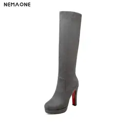 Большие размеры 42, 43, модные красивые женские сапоги до колена, женская обувь на очень высоком каблуке 11,5 см, осенне-зимняя повседневная