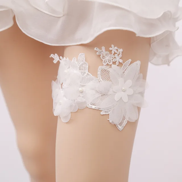 Women Vintage Wedding Bride Lace Garter Handmade White Flower Women Vintage Wedding Bride Lace Garter Handmade White Flower Thigh Belt Elastic Ring