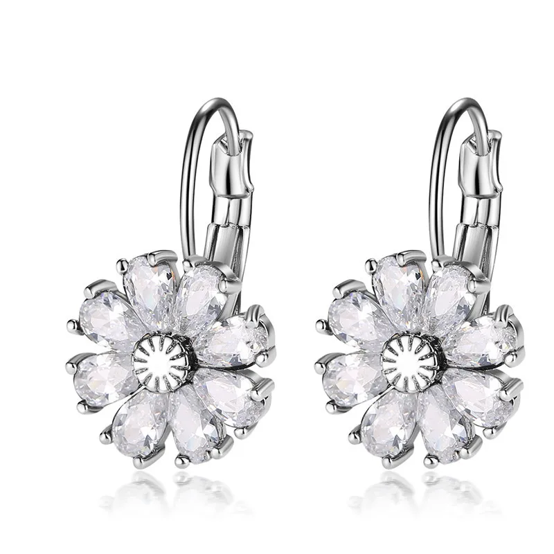 

FYM Brand Fashion Rose Gold color Earrings Colorful CZ Zircon Beautiful Flower Hoop Earrings For Women Silver color Jewelry