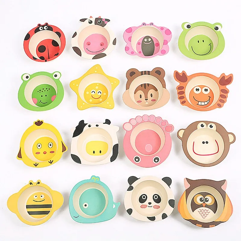 

Affordable security Cartoon plate tableware child dishware Bamboo fiber infant and baby feeding dish kid dinner bowl