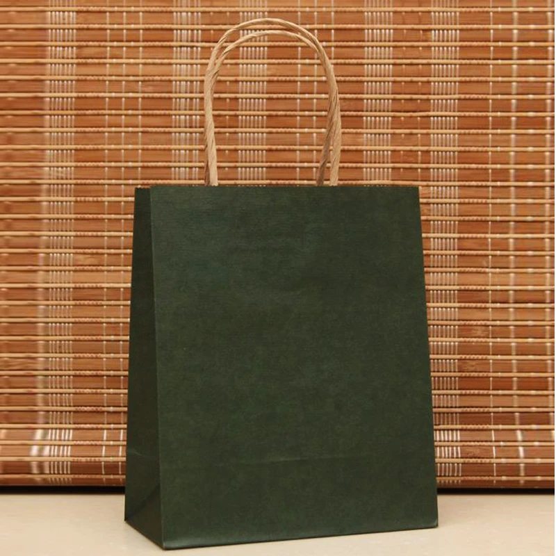 Dark Green Paper Handled Kraft Paper Jewelry Gift Packaging Shopping