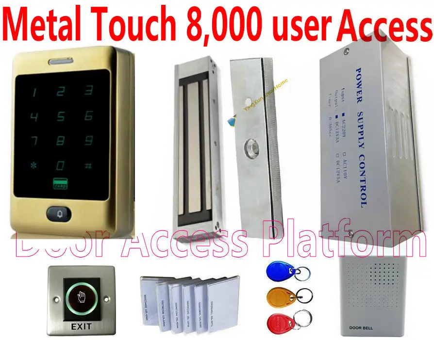 Golden color Metal case Standalone access controller terminal machine electro magnetic lock power supply door bell exit button |