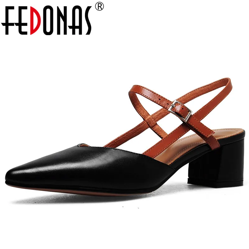 

FEDONAS 1Fashion Women Slingbacks Pumps Genuine Leather Summer High Heels Shoes Woman Pointed Toe Shallow Buckle Basic Pumps