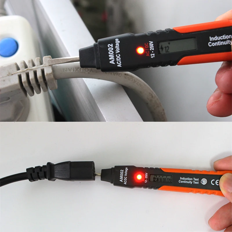 

AM002 LCD digital Contact pen voltage detector sensor teste electric socket wall ACDC 12V-250V Voltage test free shipping