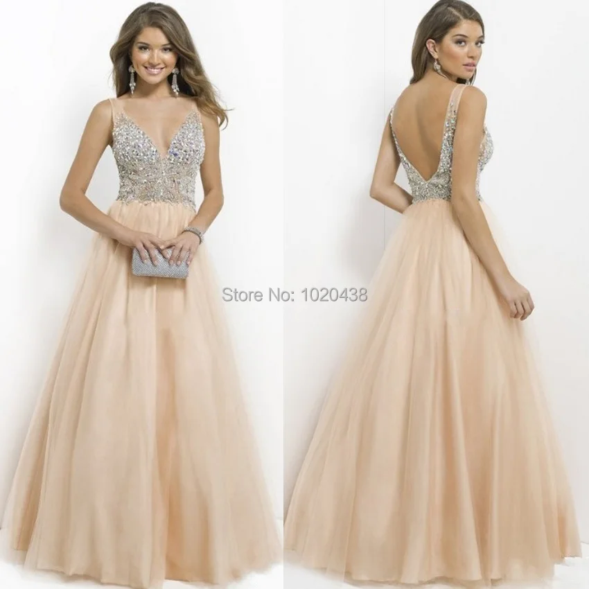 

Gorgeous V-Neck Shining Crystal Beaded Prom Open Back Evening Party Gown Formal Women Custom 2018 mother of the bride dresses
