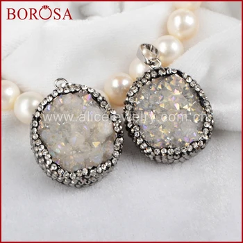 

BOROSA Oval Natural Crystal Titanium AB Druzy Pendant Bead Paved Zircon Jewelry Druzy Crystal Pendant Gems for Necklace JAB165