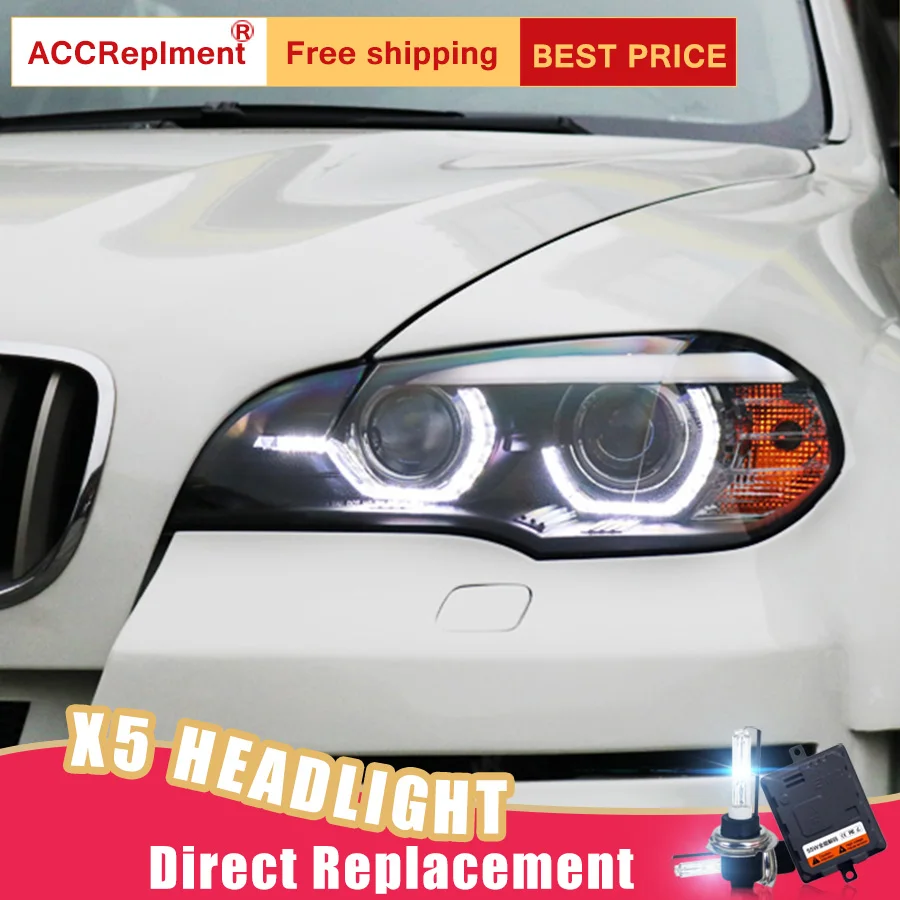 2Pcs LED Headlights For BMW X5 E70 2007 2010 led car lights Angel eyes