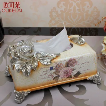 

Hotel resin carved European tissue box, luxurious retro home decoration, napkin box, fashionable smoking