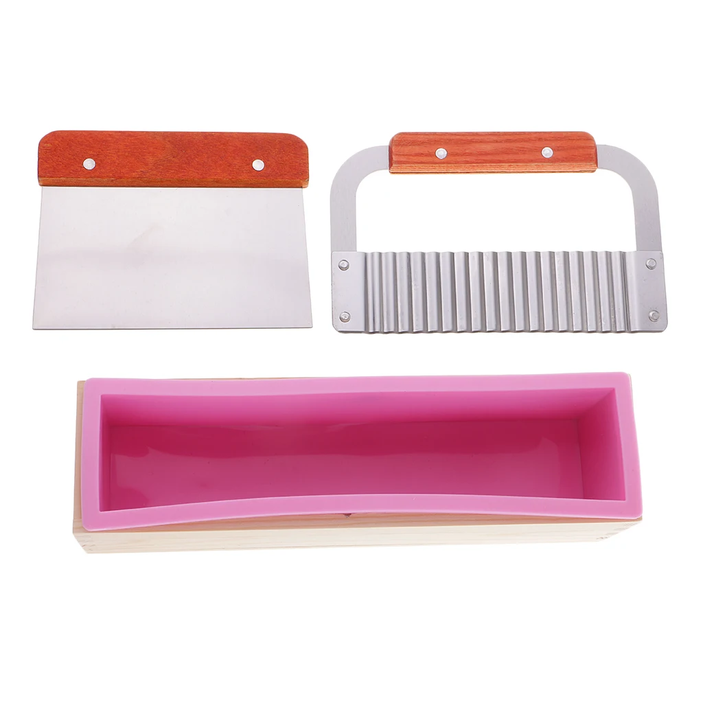 Silicone Soap Mold 900ml with Wood Box Stainless Steel Loaf Soap Cutter Slicer Cutting Tools Home Kitchen Tools Set