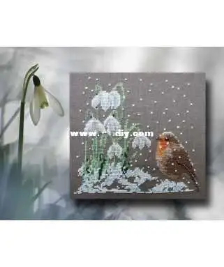 CS-2968 Cross Stitch Kit Bird and Wind Bell Flower in Winter Snow