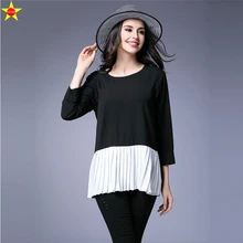 Драпированные Лоскутные L-5XL плюс размер повседневная женская футболка весна осень модные топы 3/4 рукав Элегантная футболка очень большой Тройник