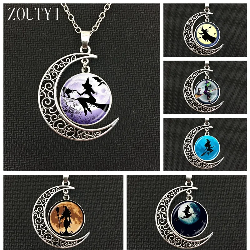 

2018 Fashion Hot Charm Sexy Witch with Broom Moon Pendant Necklace, Male and Female Necklaces.