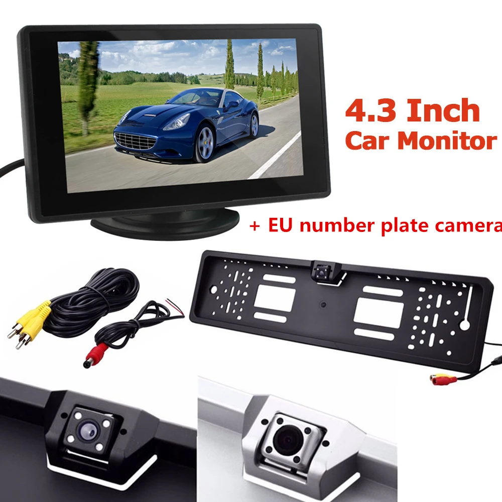 

4.3 Inch 2 Channel Video Input LCD Car Rearview Monitor with EU European License Plate Frame Car Rear View Backup Parking Camera