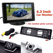 Hot Sale Car Rear View Camera Anti-fog Glass Backup Parking with EU European License Plate Frame + 4.3 inch LCD Monitor