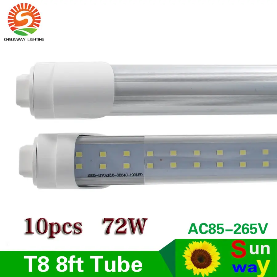 

R17D Double Row 8ft Led Tube Lights T8 2400mm 2.4m 72W Frosted Clear Cover Replace F96HO/CW t10 t12 Fluorescent bulb lamp 10pcs