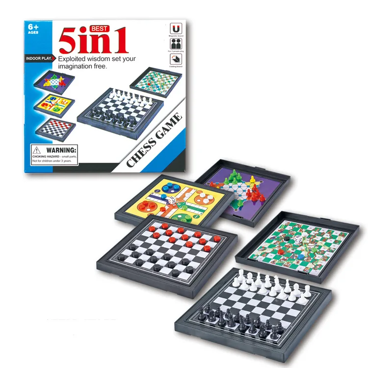 

5 In 1 Flying chess, checkers, chess, Folding Magnetic Travel Chess Set For Kids Adults Board Game