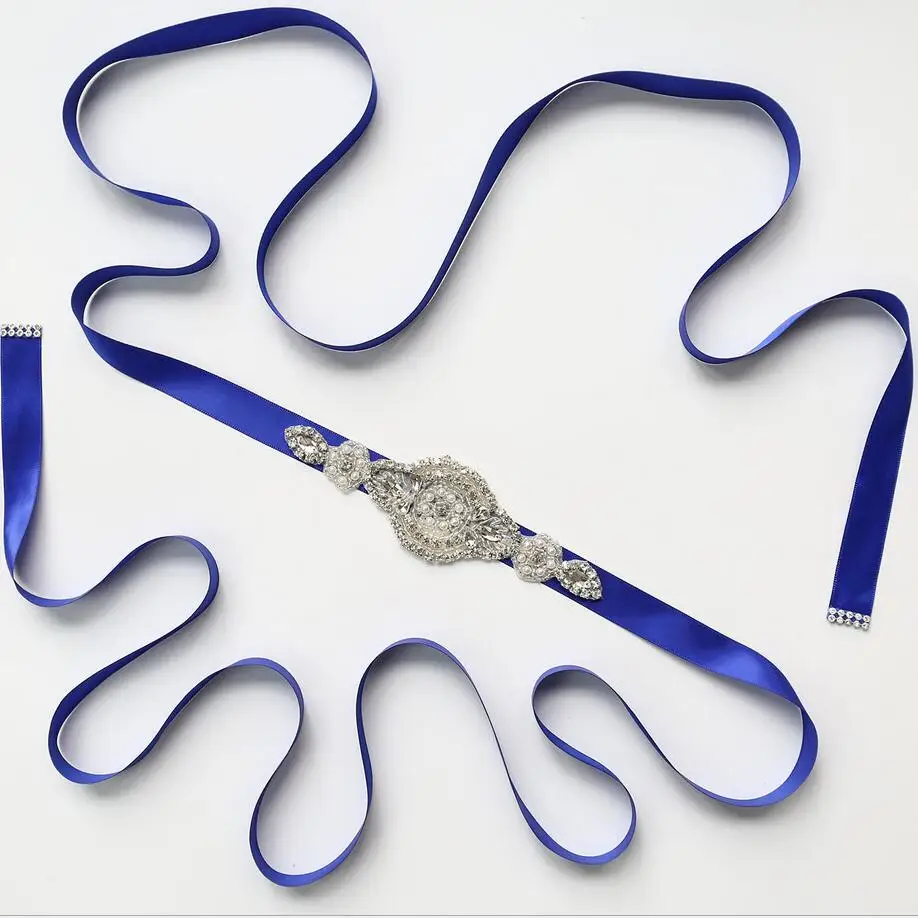 Royal Blue Ayicuthia ручная вышивка стразами свадебные пояса с украшениями в виде серебристых кристаллов Стразы ленты пояс невесты и лента для свадьбы Вечерние вечернее платье Y17 - Цвет: Royal Blue