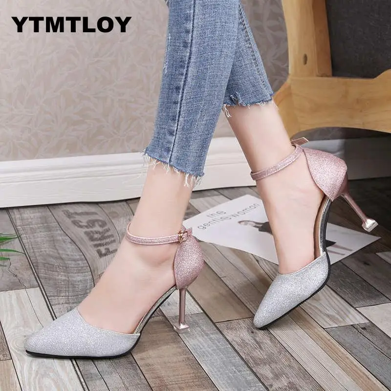

New Arrival 2019 Shoes Glitter Heels Bigtree Women Pumps Stiletto Wedding Bride Tacones Mujer Pink Heels Ladies Shoes