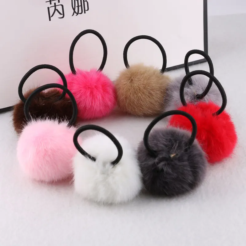 

Women Soft Furry Hair Ties Fur Ball Hair Rope Pompon Fashion Rubber Band Girls Hair Ring Headwear elastic Hair bands