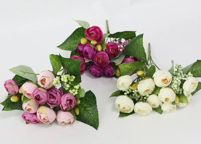 Flone 10 Head Artificial Tea Rose Flower Bouquet Silk Flower Simulation Tea Rose Fake Flower Wedding Home Party Decor Flores (8)