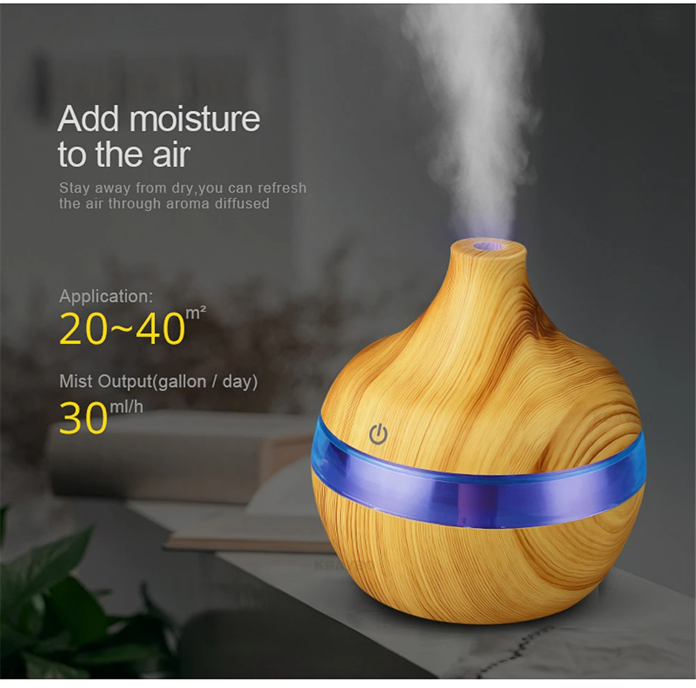 

JTH-027 300ml Electric Humidifier Aroma Oil Diffuser Ultrasonic Wood Grain Air Humidifier USB Mini Mist Maker LED Light for home