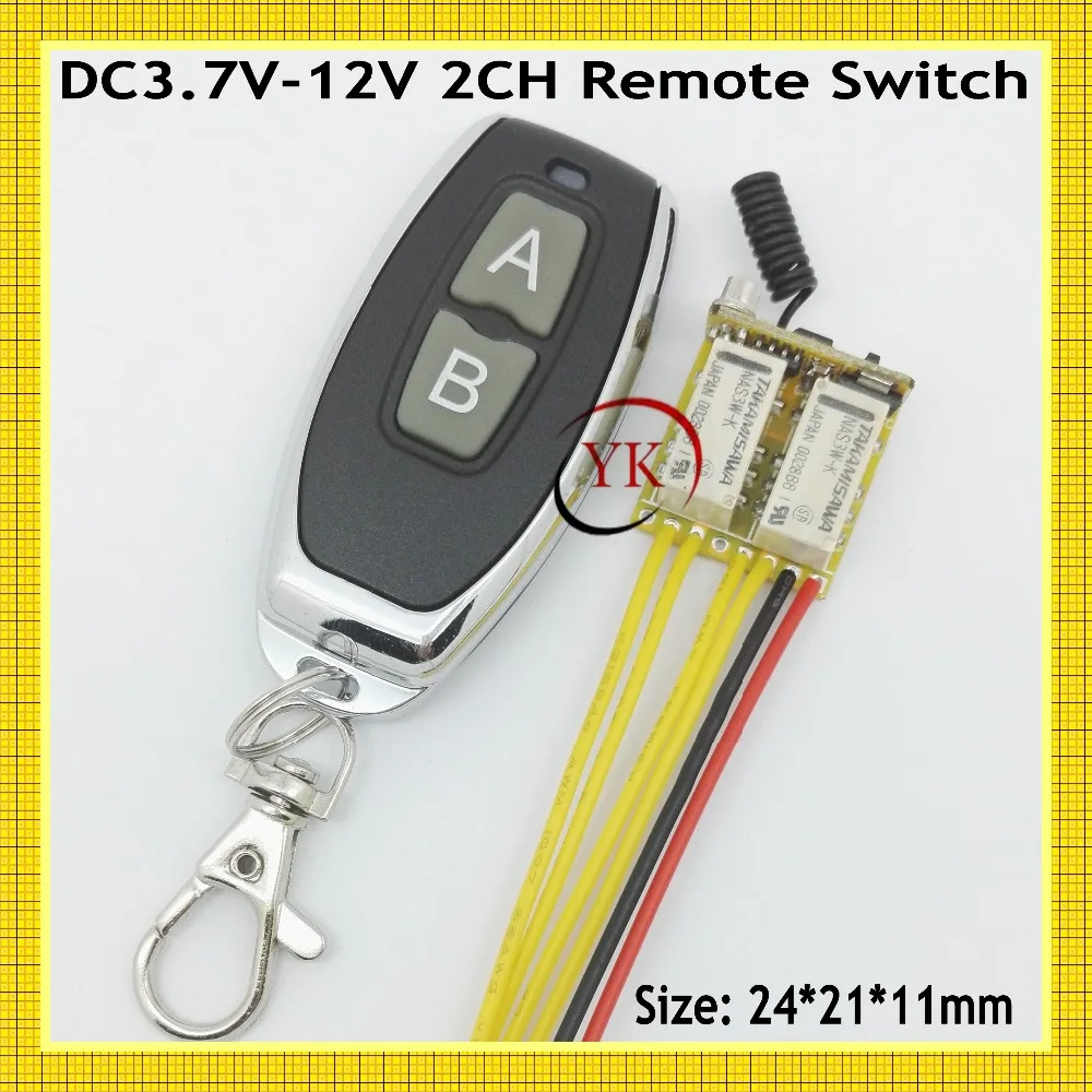 

Mini 2CH Relay Remote Switch DC 3.7V 4.2V 4.5V 5V 6V 7.4V 9V 12V Small Wireless Switch NO COM NC Contact RF ASK RX TX Momentary