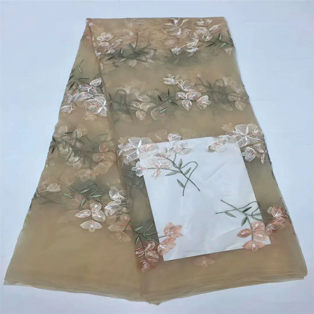 

HFX Yellow african 3d tulle lace fabric with french lace fabric high quality 3d tulle net lace fabric X283-2