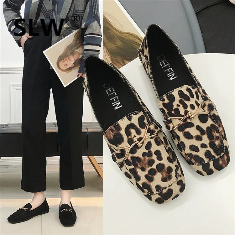 

Round Toe moccasin PU Lace-Up Ballet Flats leopard Light Office & Career Chain women ballet fashion flat new Rubber 2019