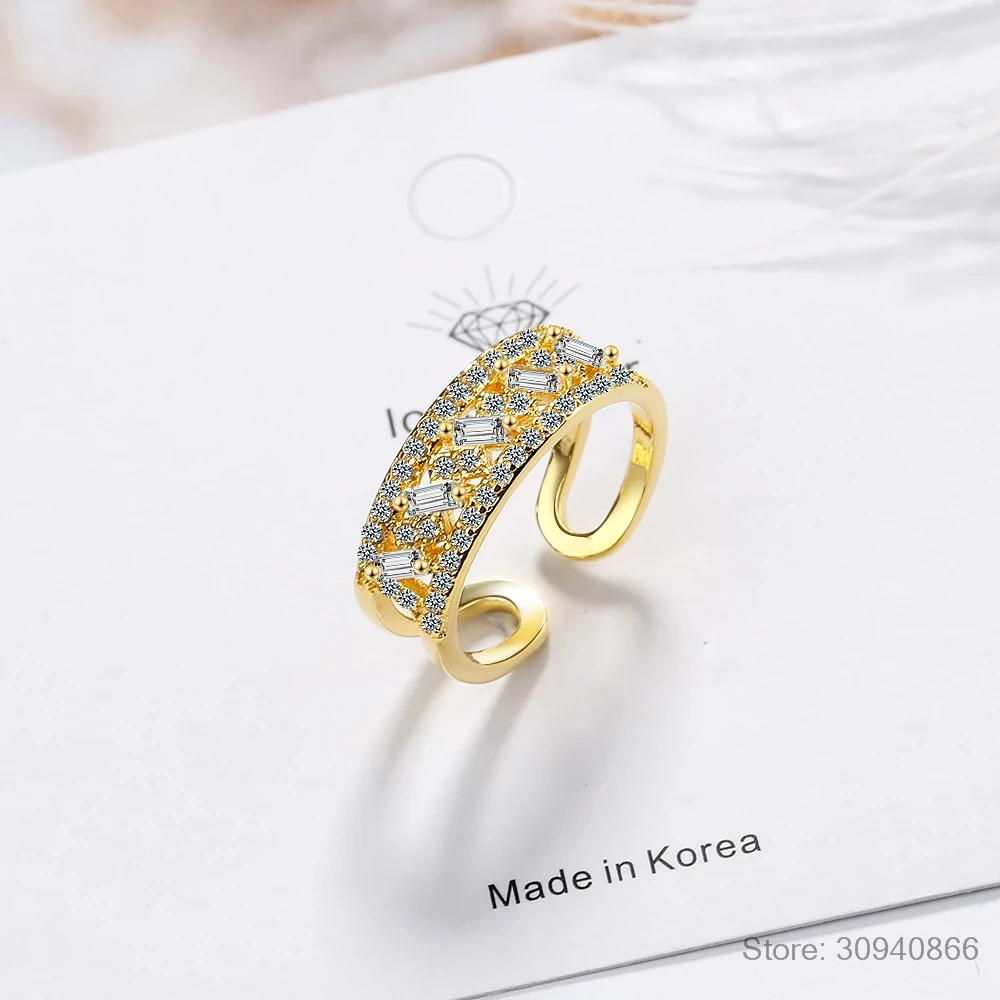 925 пробы, серебряное, роскошное, циркониевое, хрустальное, Двухслойное кольцо для женщин, хорошее ювелирное изделие, модное, открытое, регулируемое кольцо на палец