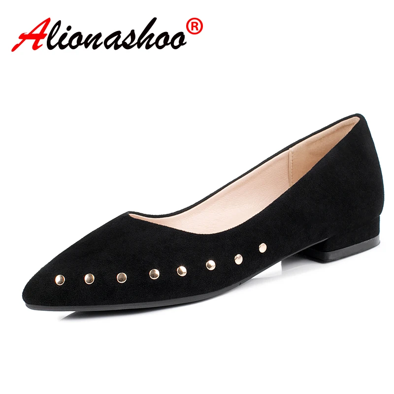 

Women flat shoes Rivets Fashion Pointed Toe Flat Casual flat Single Shoes zapatos de tacon plataforma Black Pink Beige Size34-43