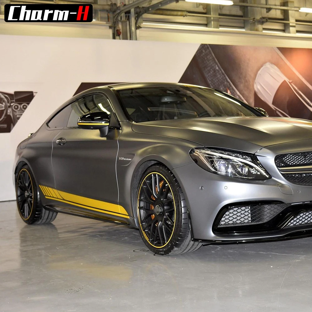 2 Pieces Skirt Sill for Mercedes Benz AMG Edition 1 C63 Coupe W205 Vinly Decal Side Stripes Stickers C200, C250 C300-6 colors