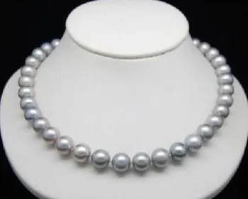 

LL<<<18" AAA 9-10 MM SOUTH SEA NATURAL gray PEARL NECKLACE