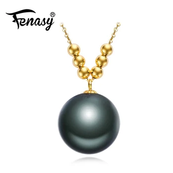 

FENASY real 18k gold necklace tahitian blace pearl Pendant Necklace for women 18k Yellow Gold necklace birthday anniversary Gift